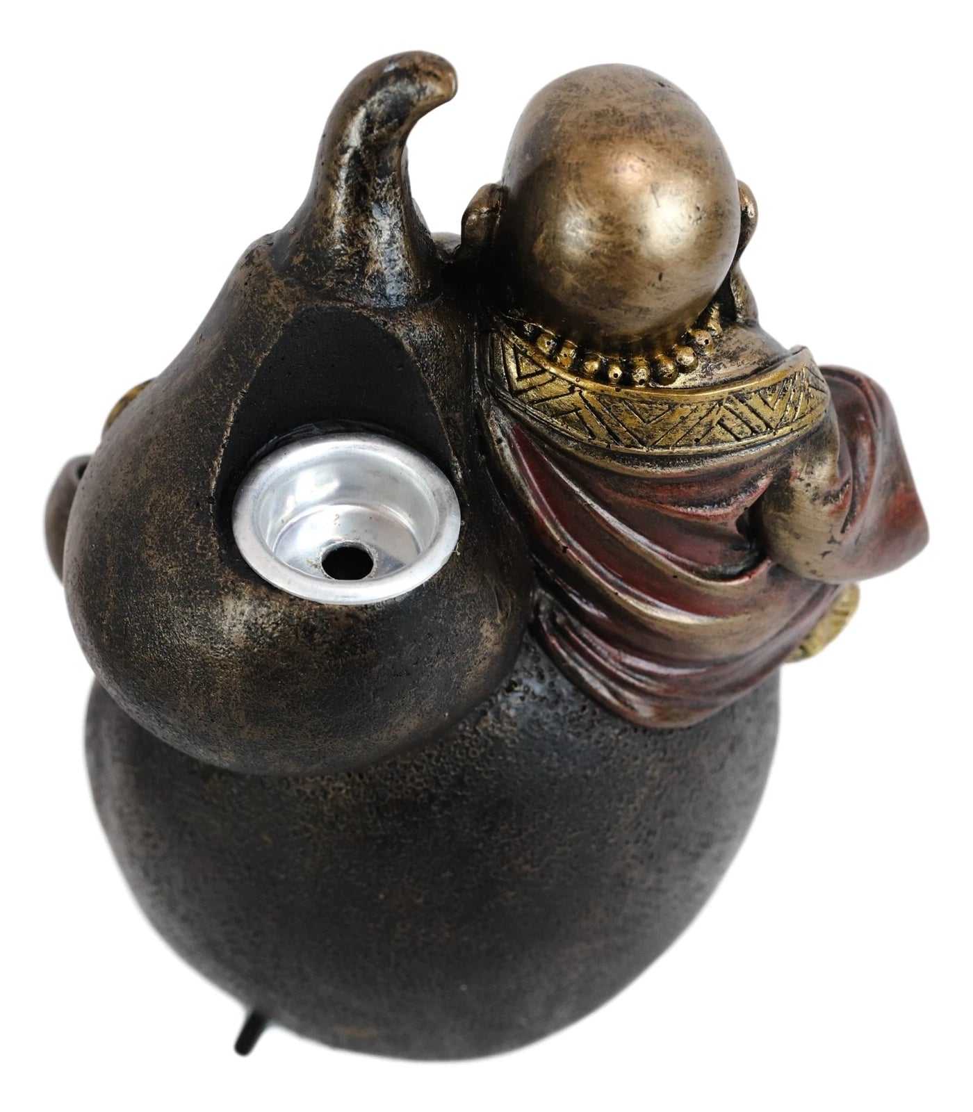 Happy Buddha Hotei Seated On Wine Gourd Backflow Incense Burner LED Light Statue-6