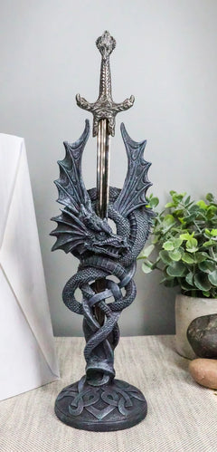 Celtic Beowulf Slitherin Dragon Holding Excalibur Sword Letter Opener Figurine-3