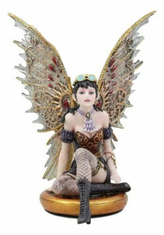 Steampunk Air Force Pilot Assassin Fairy Sitting On Time Warp Machine Figurine-5