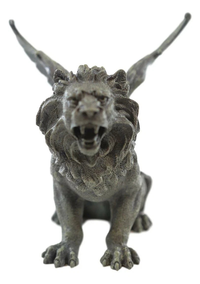 Gothic Winged Aslan Roaring Lion Battle War Cry Gargoyle Figurine 7"H-4