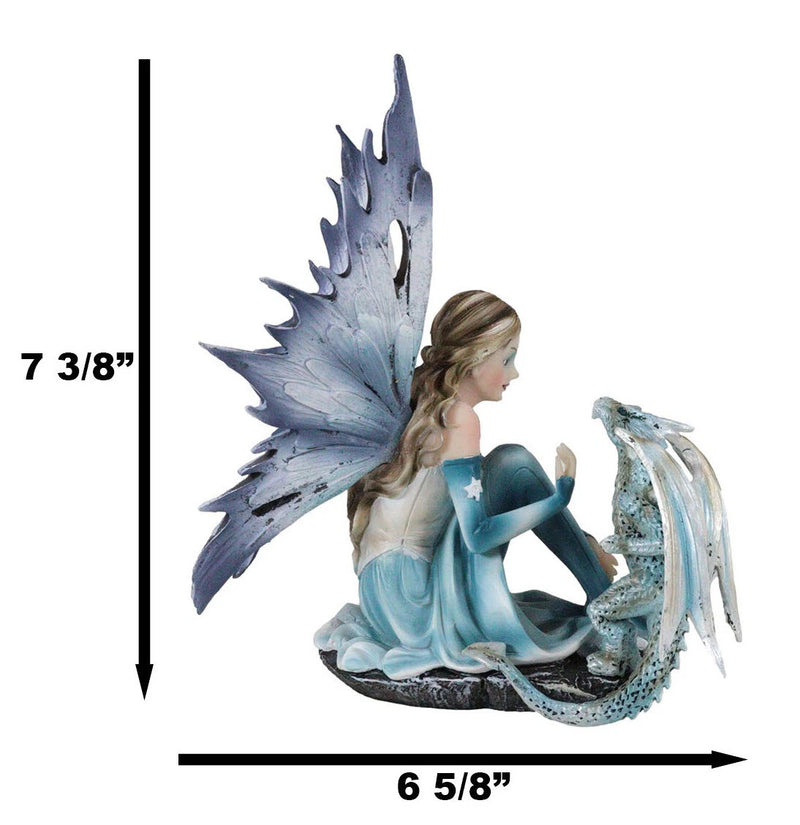 Winter Fairy With Bossy Baby Dragon Statue 7.25"Tall Mythical Fae Magic-3