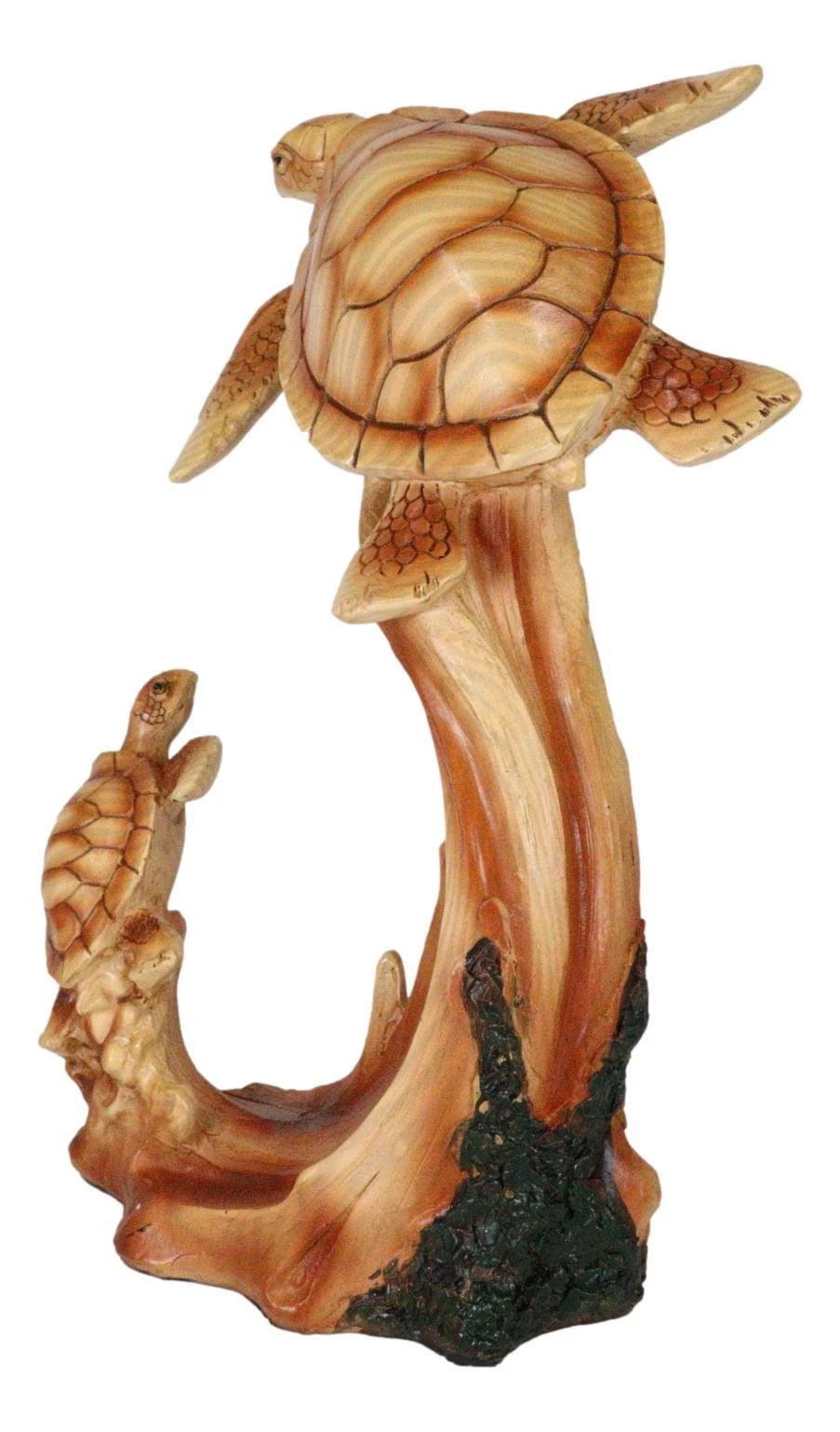 Mother and Baby Sea Turtle Decor Statue 9" Tall Faux Wood Resin Figurine-5