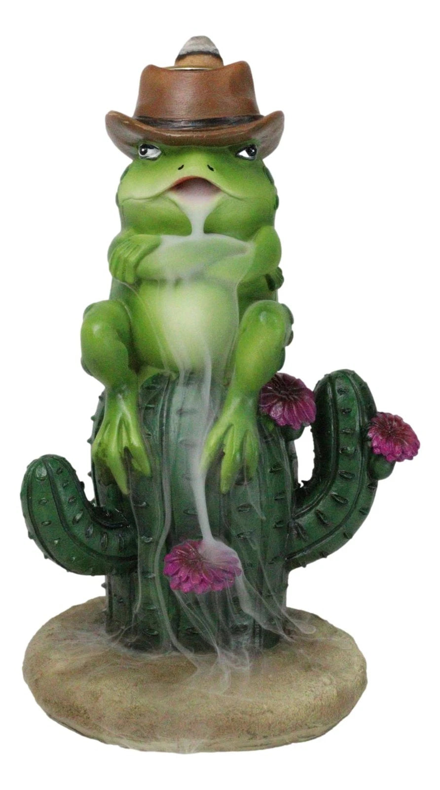 Western Outlaw Cowboy Frog On Cactus Backflow Incense Cone Burner Figurine-6