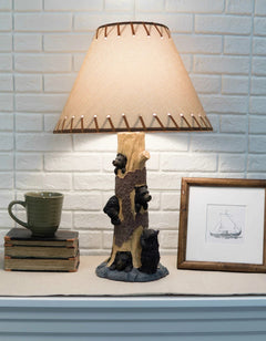 Rustic Black Bear Cubs Peekaboo Climbers by A Tree Table Lamp Statue With Shade-1