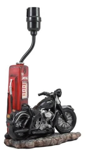Lámpara de mesa de escritorio con pantalla, estilo retro, con surtidor de gasolina y motocicleta-4