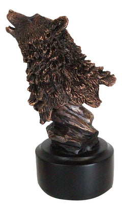 Busto de cabeza de lobo alfa aullando de Rustic Woodlands, figura de resina bronceada con base-2