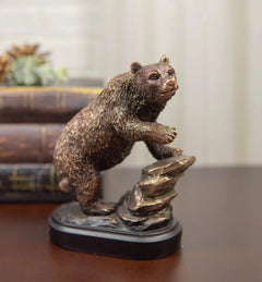 Grizzly Bear Climbing On River Rock Statue 6.25"Tall Bronze Electroplated Resin-8