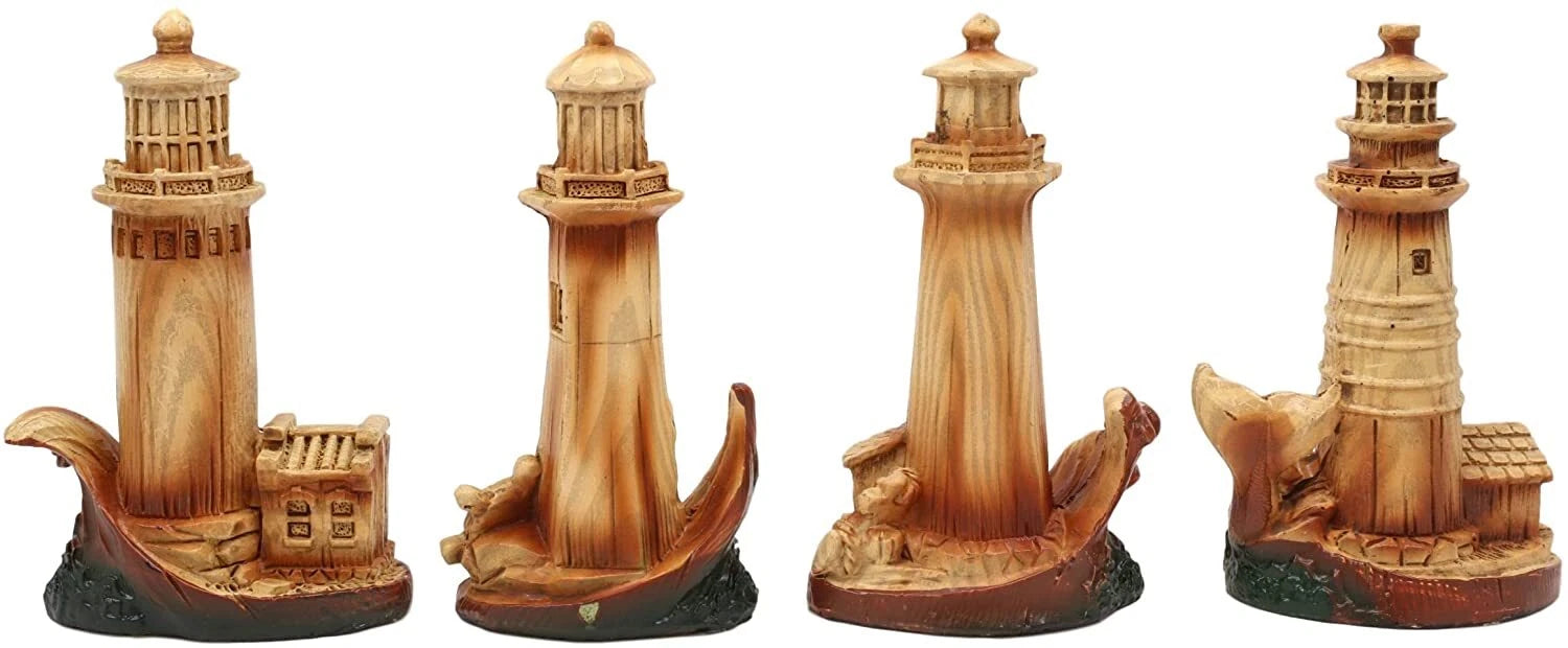 3.5"Tall Marine Scenic Lighthouse By The Ocean Set Of 4 Miniature Figurine-5