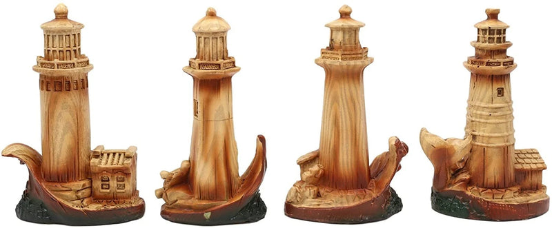 3.5"Tall Marine Scenic Lighthouse By The Ocean Set Of 4 Miniature Figurine-5