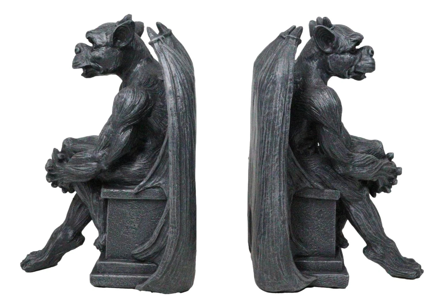 Conjunto de figuras de sujetalibros con gárgolas, centinelas y pedestales de la gárgola gótica de la noche-3