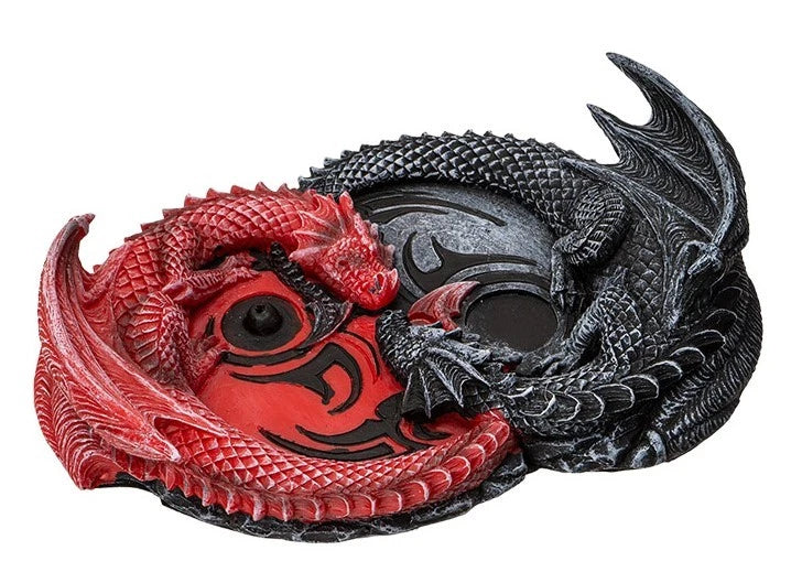 Auspicious Infinity Red And Black Unity Dragons Decorative Incense Burner Holder-1