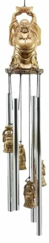 Feng Shui Lucky Buddha With Golden Nugget Wind Chime 23"Long Garden Patio Decor-6
