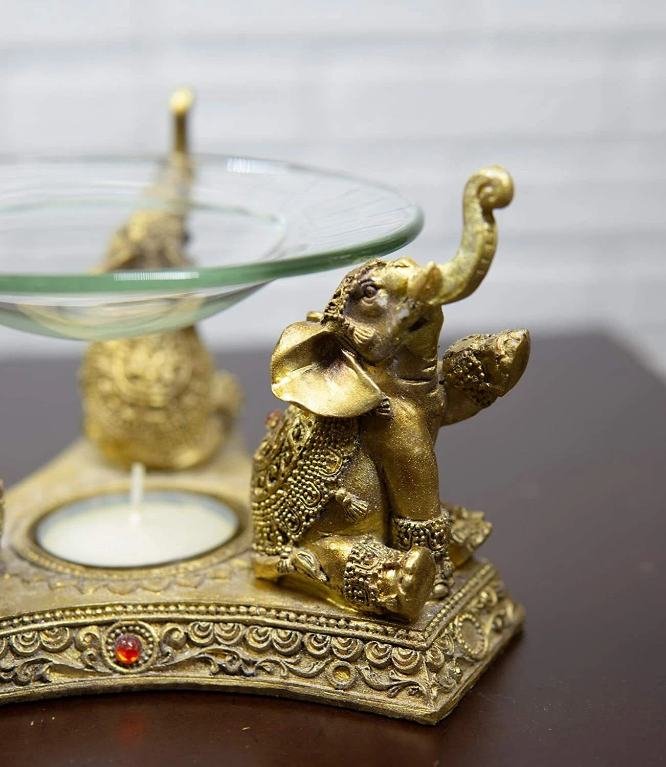 Feng Shui Trio Golden Triple Elephant Oil Burner Home Decor-4