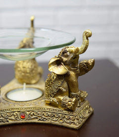 Feng Shui Trio Golden Triple Elephant Oil Burner Home Decor-4