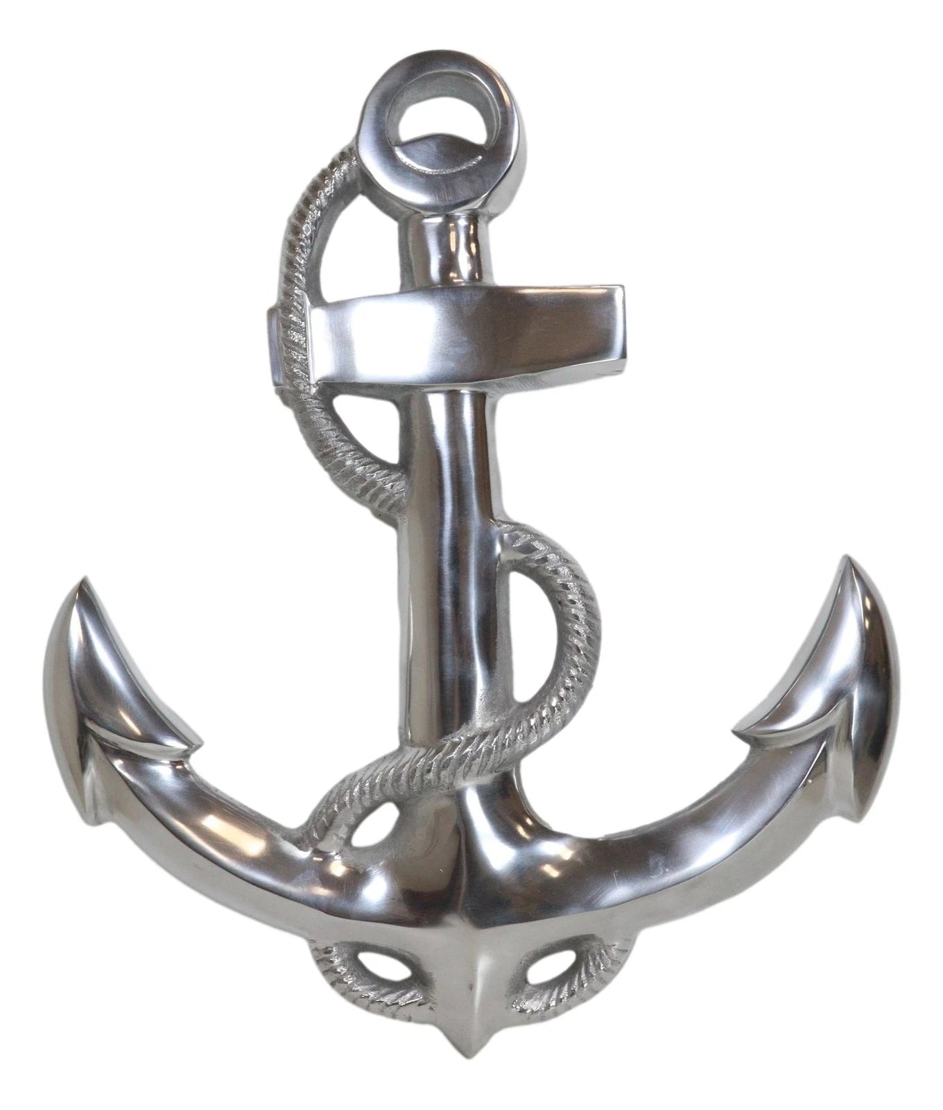 Nautical Ocean Marine Polished Aluminum Metal Ship Anchor Wall Decor Plaque 18"H-4