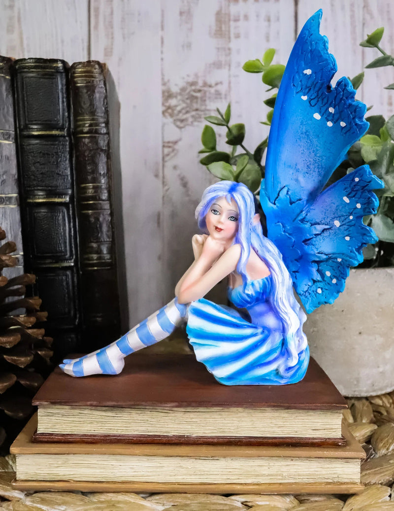 Amy Brown Pretty Blue Moon Scholar Book Muse Fairy Statue 6.5"H Fantasy-1