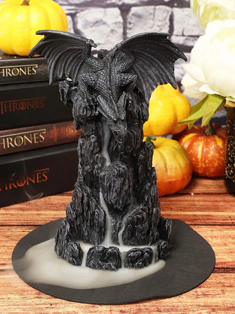 Dark Rocky Mountain Chernos Dragon Backflow Incense Tower Burner Statue-2