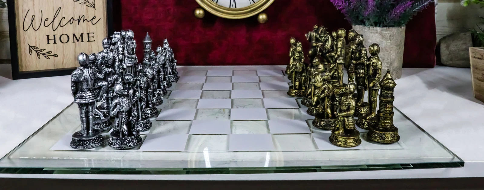 Medieval Warfare Age Of Knights & Kings Resin Chess Pieces With Glass Board Set-3