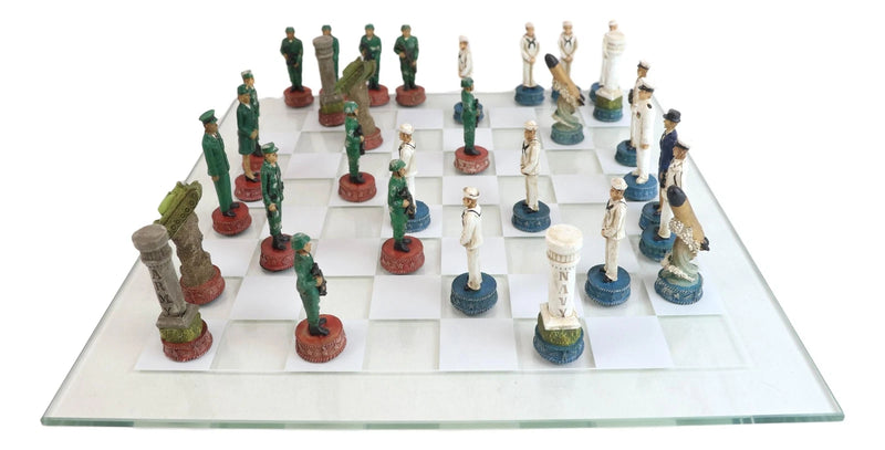 USA Soldier Theme Army vs Navy Chess Set Hand Painted with Glass Board 17 Inch-6