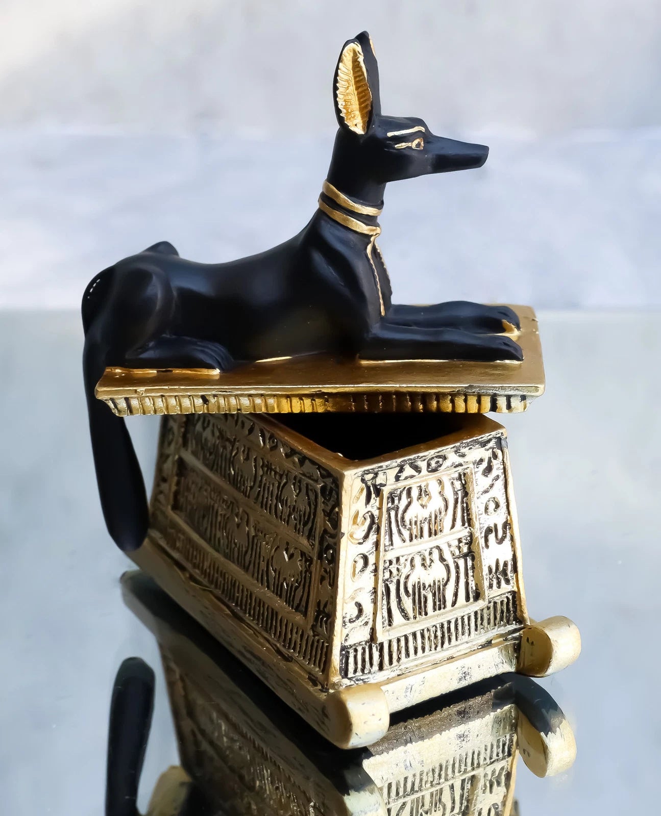 Egyptian God Hieroglyphic Anubis Dog Egyptian Miniature Cartouche Box-2