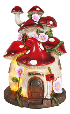 LED Light Up Enchanted Fairy Garden Toadstool Mushrooms Cottage House Figurine-3