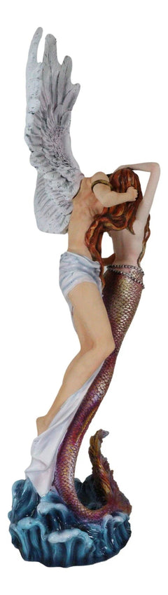 Large Goddess Mermaid Embracing With Heavenly Winged Angel By The Ocean Statue-9