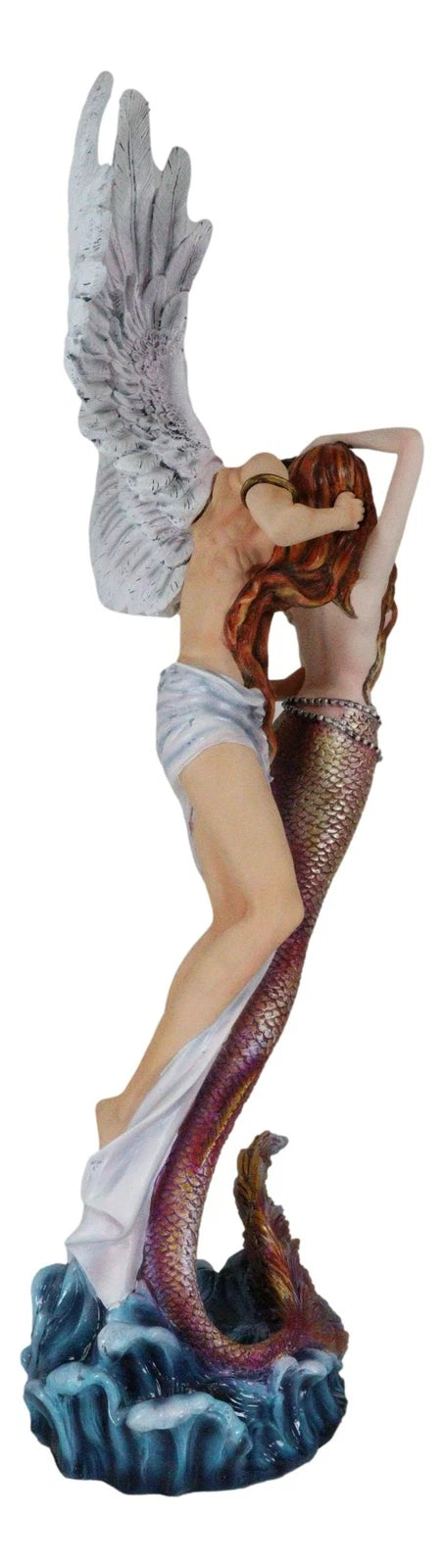 Large Goddess Mermaid Embracing With Heavenly Winged Angel By The Ocean Statue-9