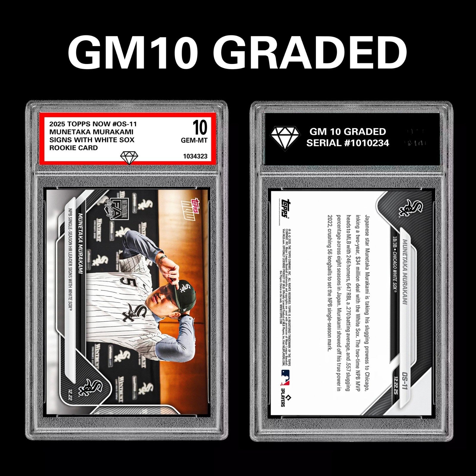 Graded 10 Munetaka Murakami 2025 MLB Topps NOW Card OS-11 RC Rookie White Sox