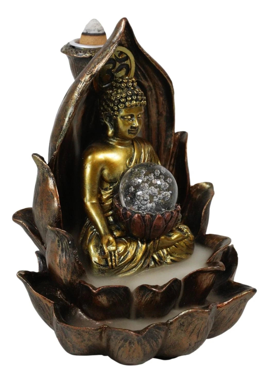 Meditating Buddha Amitabha Backflow Incense Burner W/ LED Globe Light-6