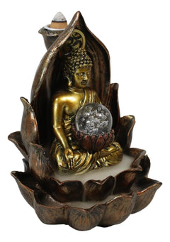 Meditating Buddha Amitabha Backflow Incense Burner W/ LED Globe Light-6