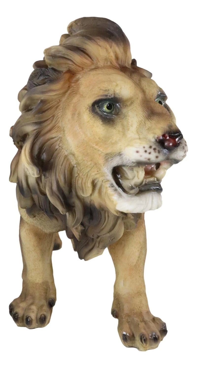 Realistic African Lion King Of The Jungle Growling And Baring Teeth Statue 16"L-3