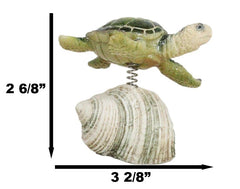 Marine Green Sea Turtle Swimming Over Partridge Tun Shell Spring Bobble Figurine-6