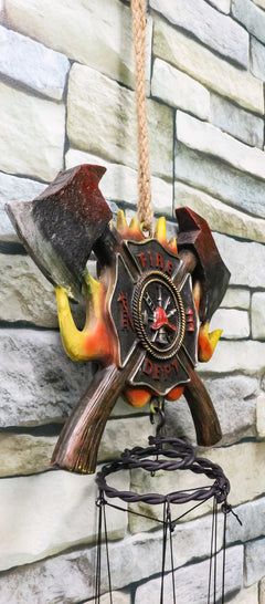 Maltese Cross Crest With Crossed Fire Fighter Axe Fireman Wind Chime Decor-5