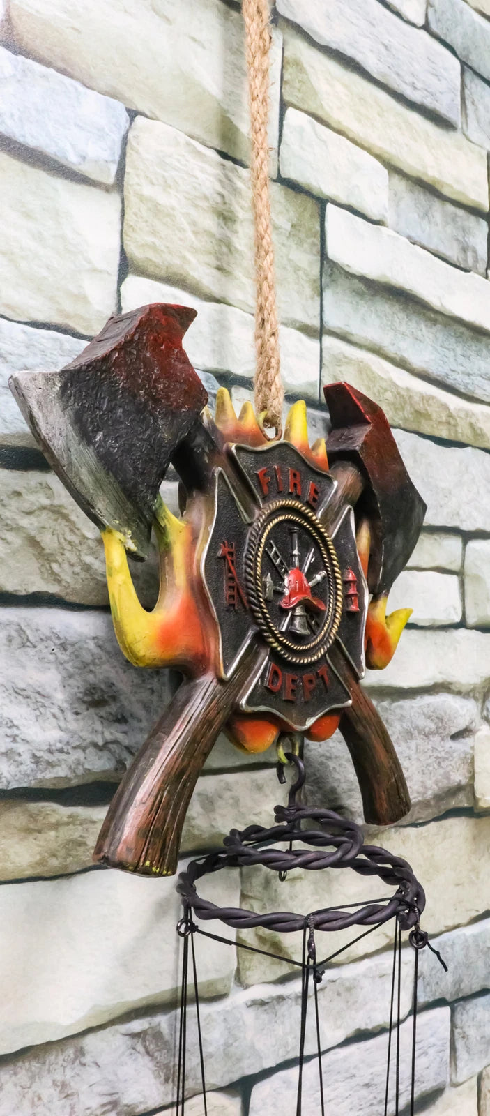 Maltese Cross Crest With Crossed Fire Fighter Axe Fireman Wind Chime Decor-5