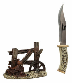 Western Horse Saddle By Wagon Wheel With Blunt Knife Display Holder Statue Set-3