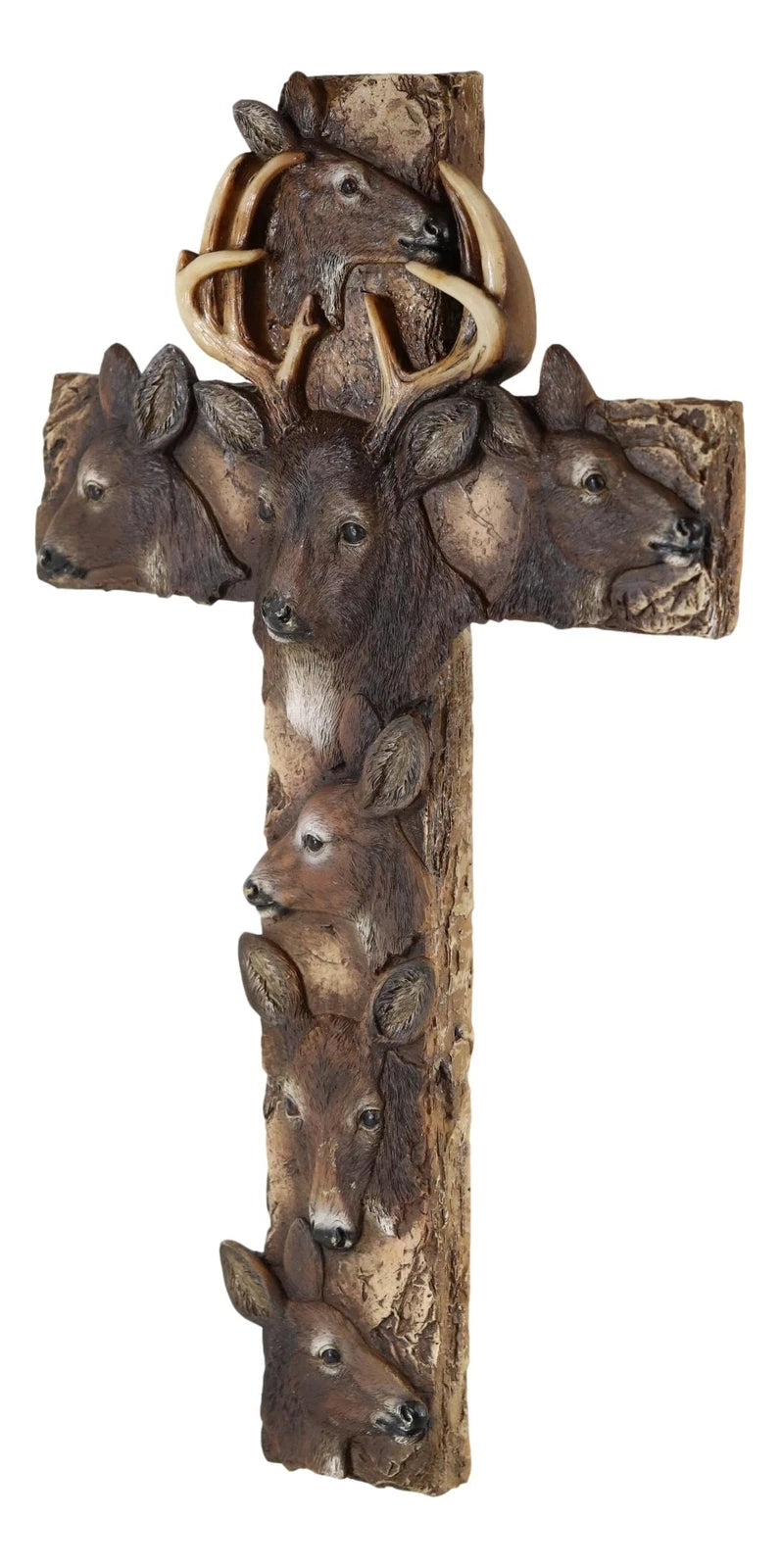 Rustic Western Wildlife Deer Stag with Antlers And Does Family Wall Cross Plaque-4