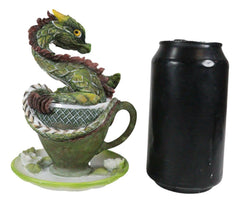 Fantasy English Green Tea Leaves And Flowers Dragon In Teacup & Saucer Figurine-6