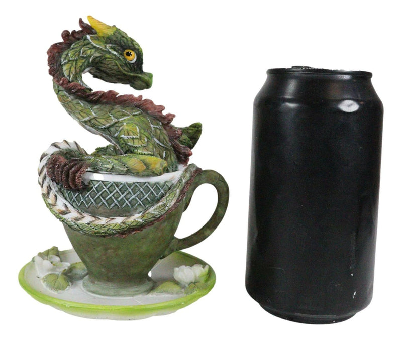 Fantasy English Green Tea Leaves And Flowers Dragon In Teacup & Saucer Figurine-6