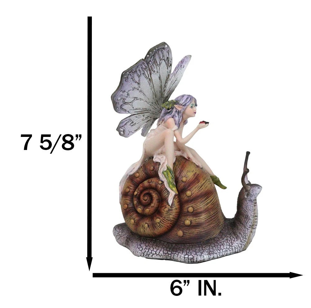 Fantasy Purple Elf Pixie Fairy Ladybug Sitting On Giant Snail Mollusk Figurine-3