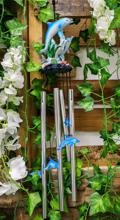 Nautical Marine Dolphin Family Swimming by Coral Reef Wind Chime 21" Long-1