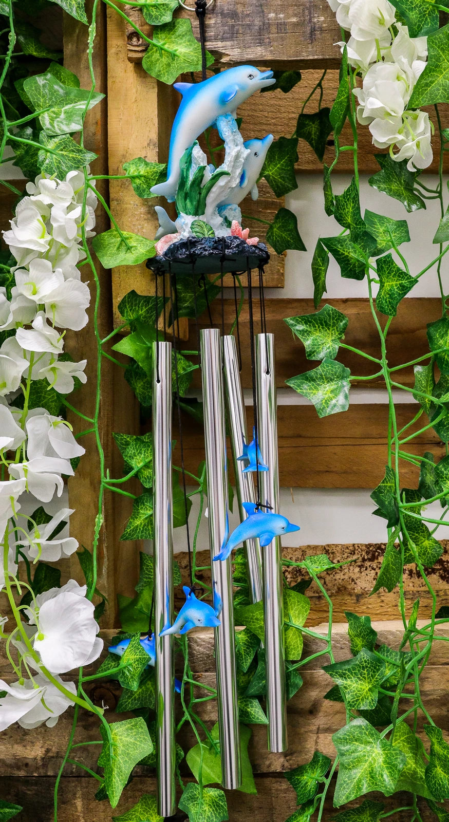 Nautical Marine Dolphin Family Swimming by Coral Reef Wind Chime 21" Long