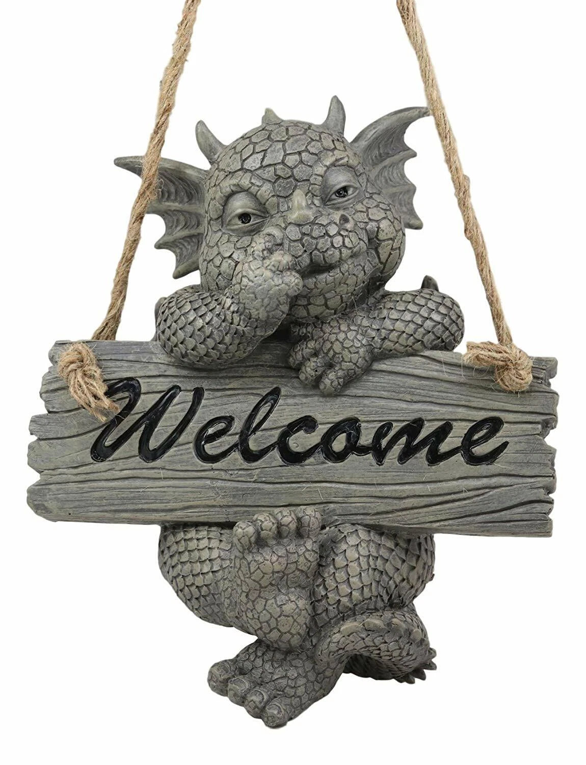 Jute Strings Hanging Welcome Garden Dragon Statue Nose Picker Wyrmling-4