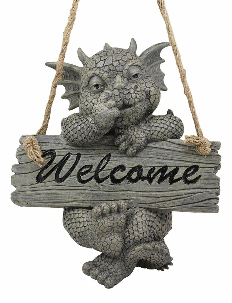 Jute Strings Hanging Welcome Garden Dragon Statue Nose Picker Wyrmling-4