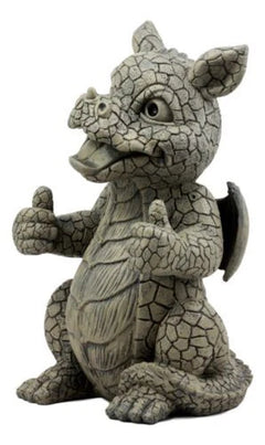 Whimsical Good Job Thumbs Up Dragon Garden Statue Faux Stone Resin Finish 10"H-4