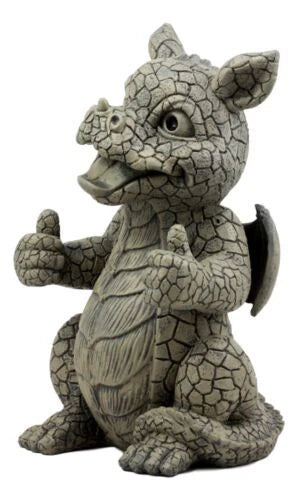 Whimsical Good Job Thumbs Up Dragon Garden Statue Faux Stone Resin Finish 10"H-4