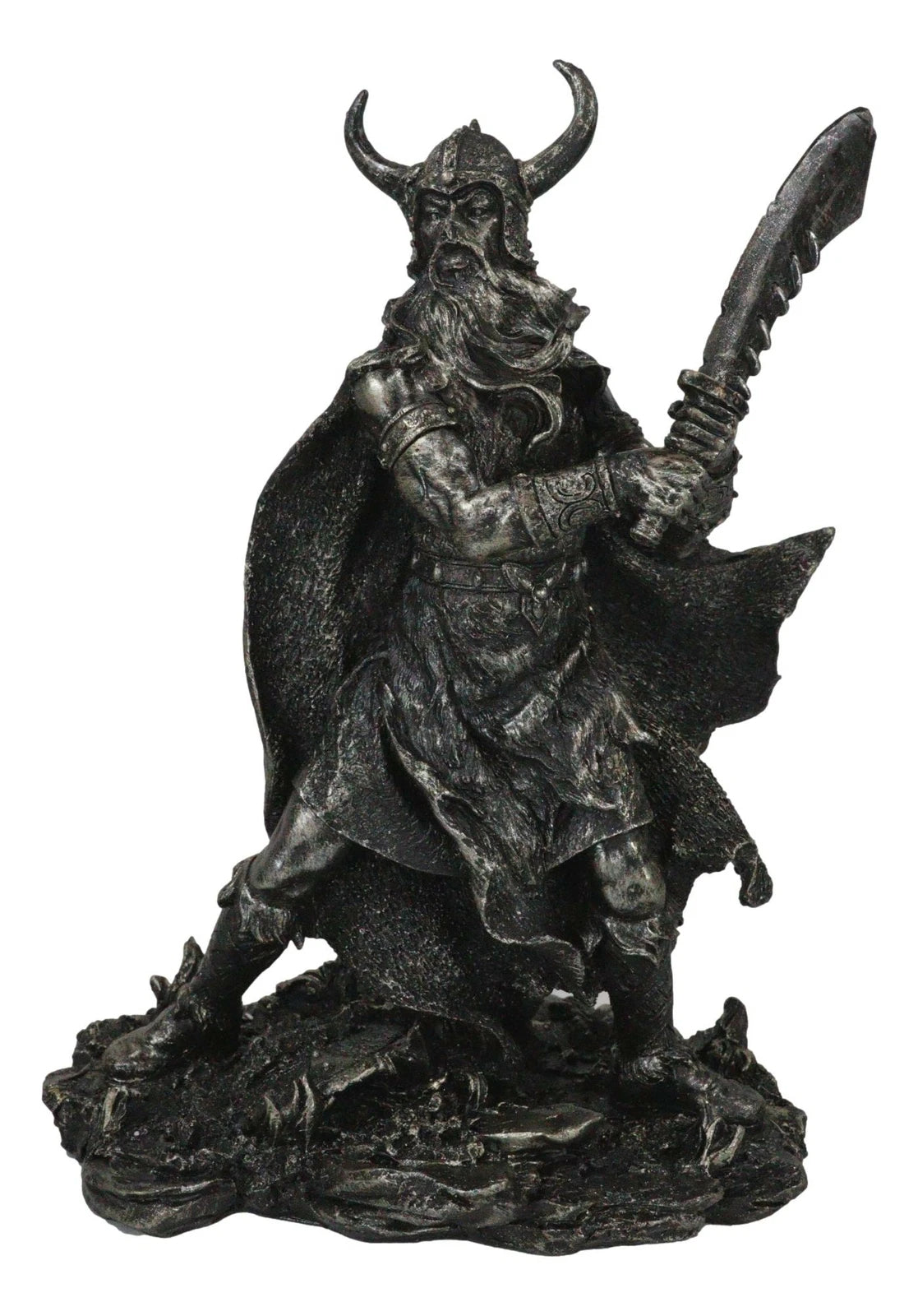 Viking Berserker Warrior With Bull Horn Helmet Wielding Sword Statue 10"H-5