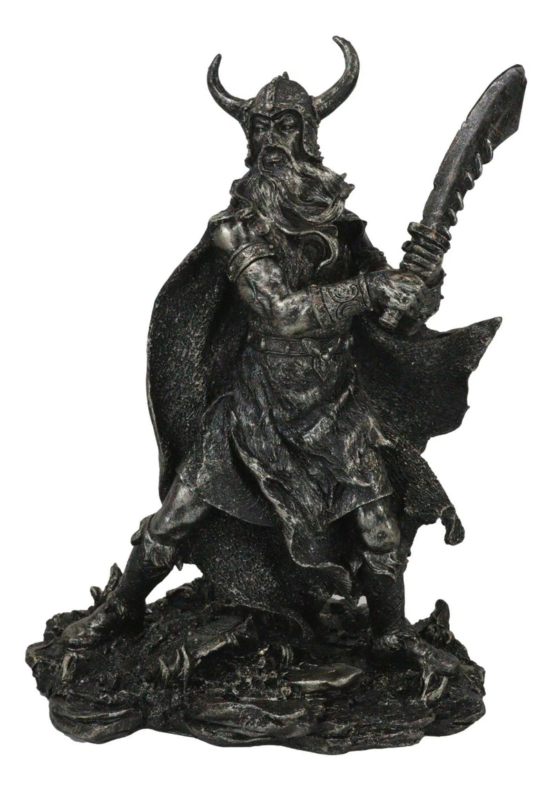 Viking Berserker Warrior With Bull Horn Helmet Wielding Sword Statue 10"H-5
