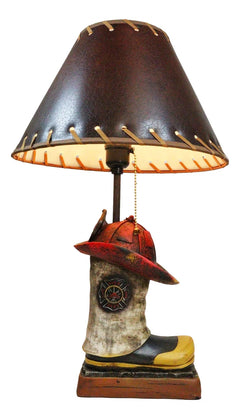 American Hero Fire Fighters Fireman Boot And Helmet Table Lamp With Laced Shade-5