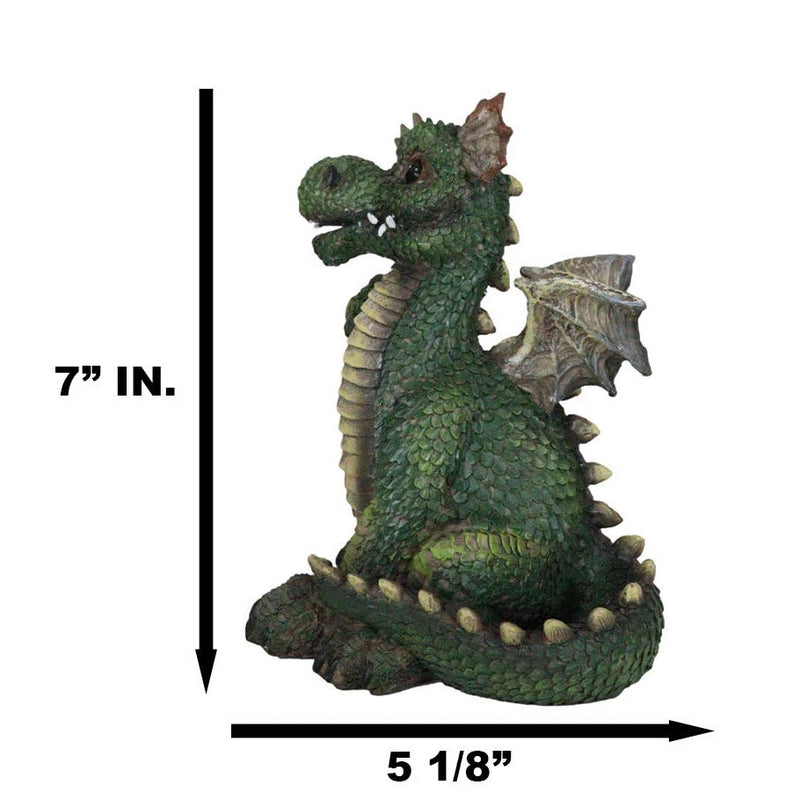 Whimsical Green Garden Dragon With Butterfly With Welcome Plank Sign Figurine-7