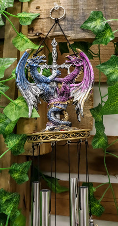 Yin Yang Day and Night Twin Dragons Excalibur Sword Wind Chime Home Patio Decor-7
